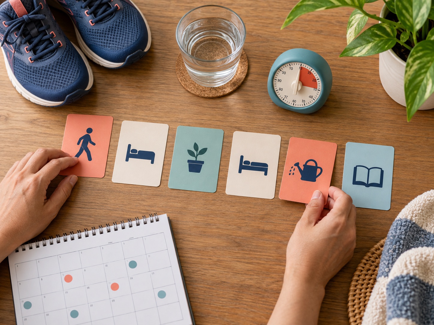 Person recording daily activity and symptoms to understand fatigue and morning pain patterns