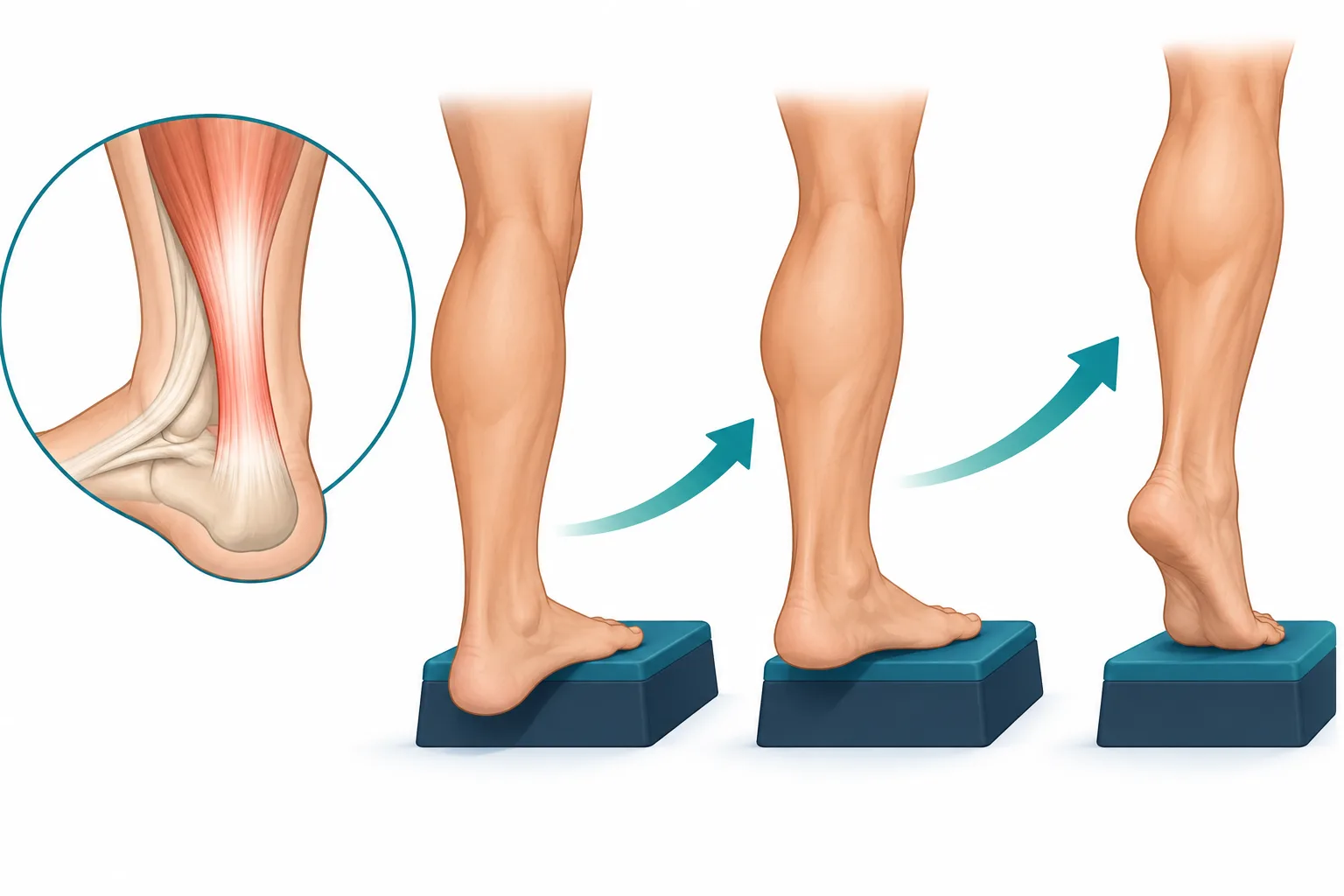 Rehabilitation illustration showing gradual tendon loading during recovery