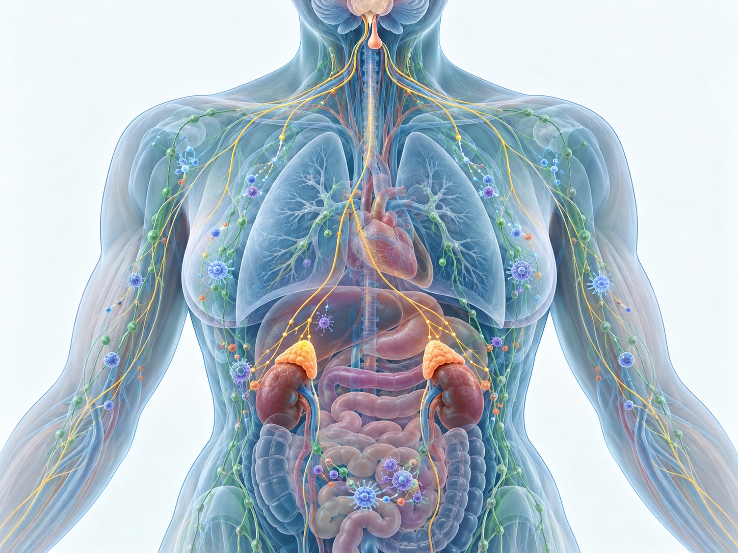 Simplified torso-only educational illustration of the brain, pituitary, adrenal glands, and cortisol pathway