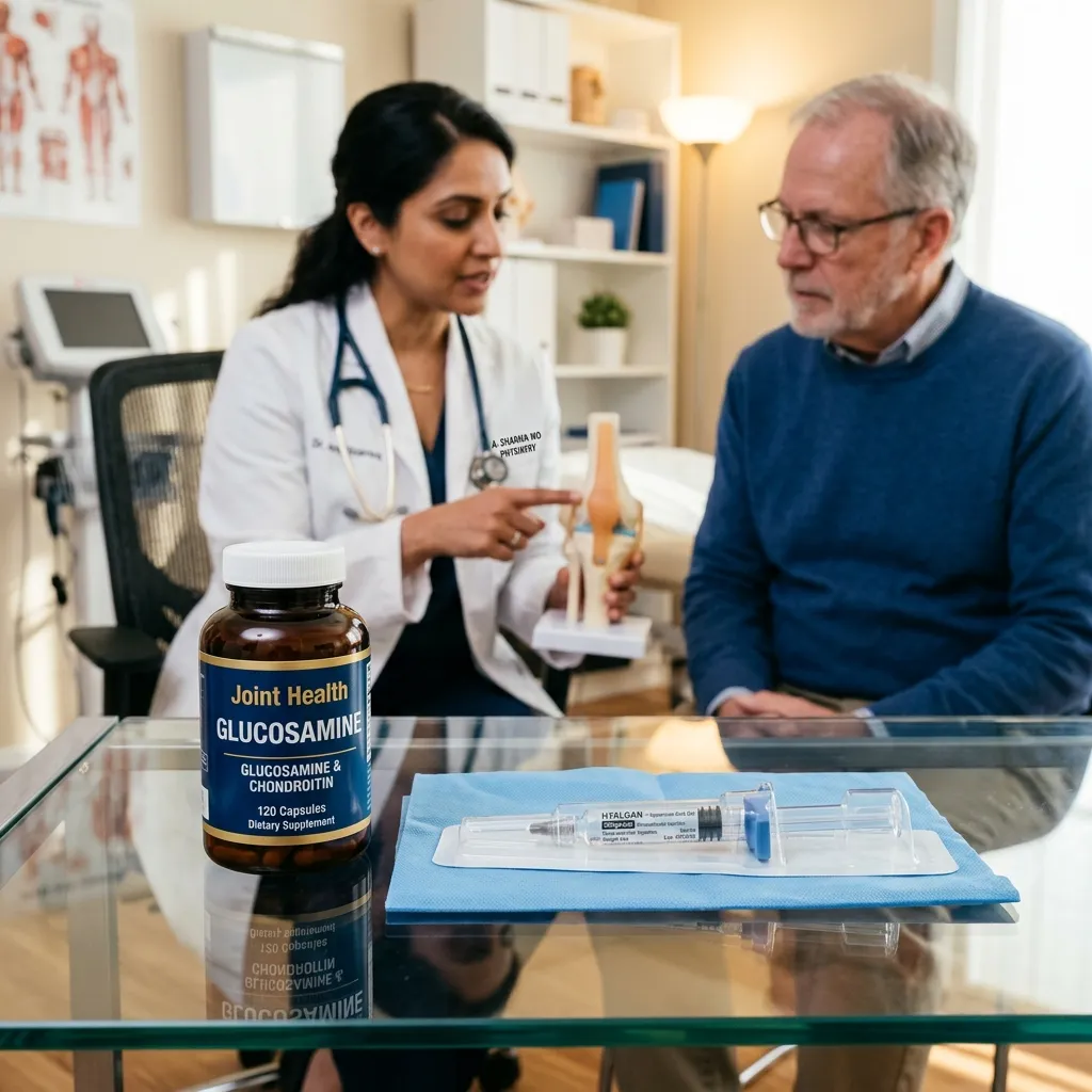 Physician reviewing supplement and joint-treatment options with a patient