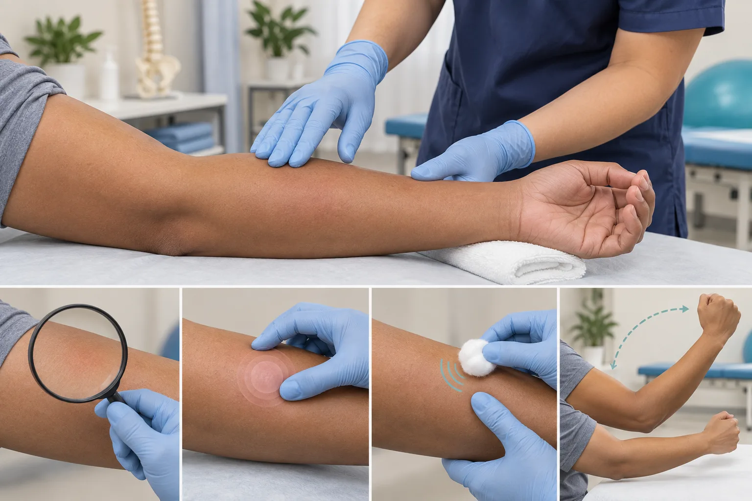Face-free illustration comparing a localized scraping mark with an expanding swollen area