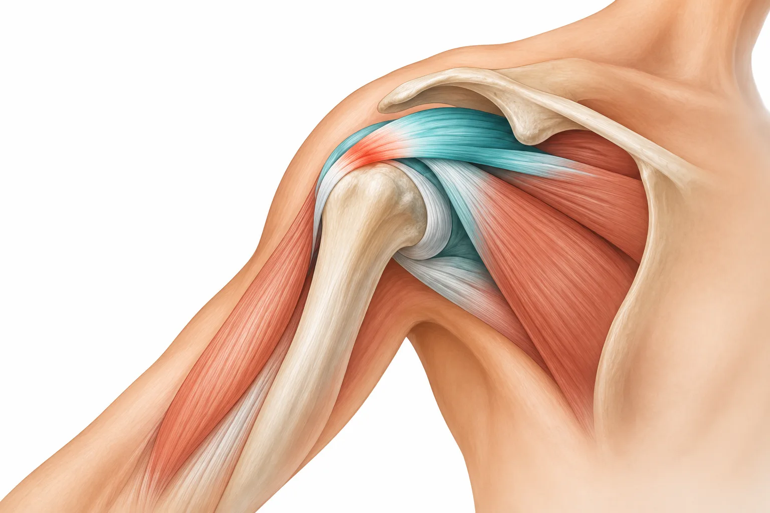 Illustrated shoulder tendon with a highlighted area of chronic tendon pain