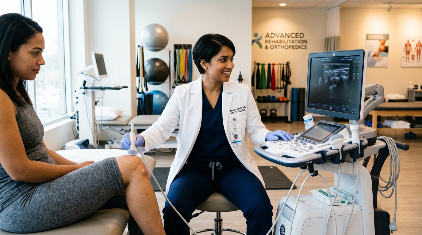 Physician using MSK Ultrasound to evaluate a swollen joint