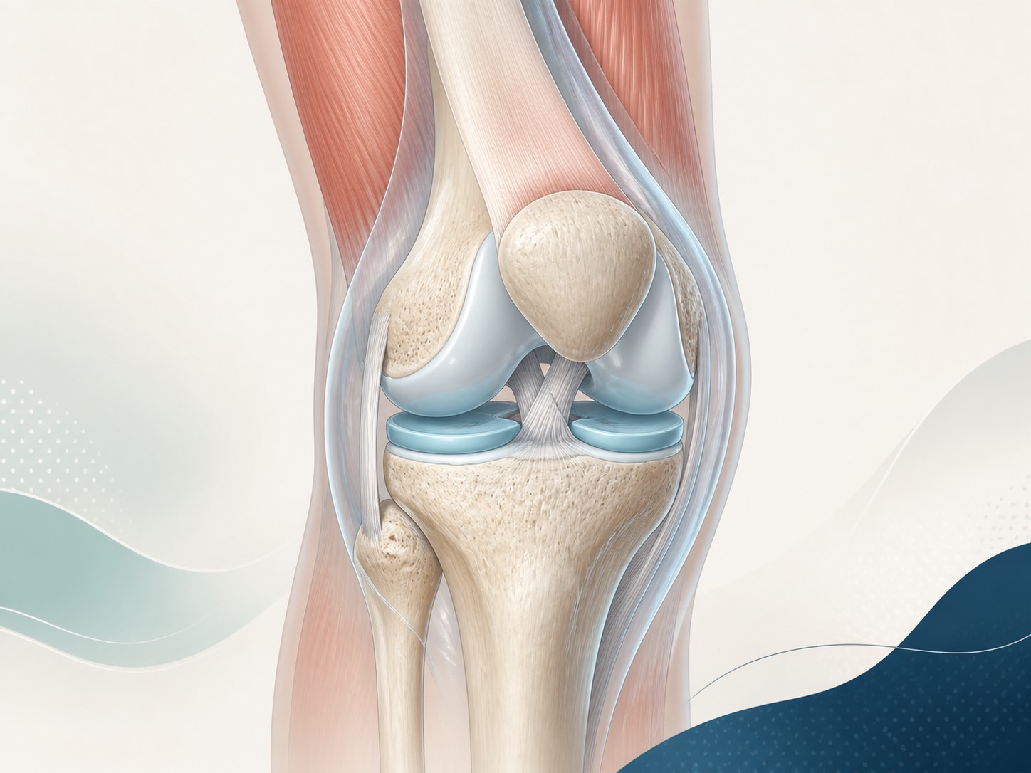 AI-generated medical illustration of the knee joint, capsule and surrounding muscles