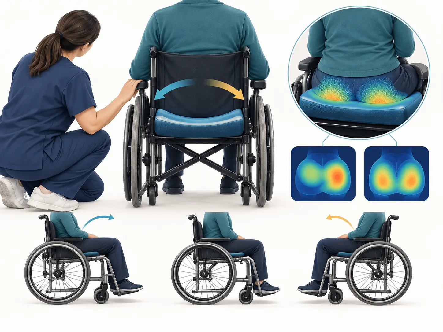 Illustration ng wheelchair weight shift at pressure relief training